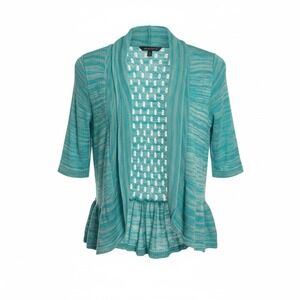 Absolutely Knit Shrug Cardigan Ruffle Back Green Women's Small 3/4 Sleeve